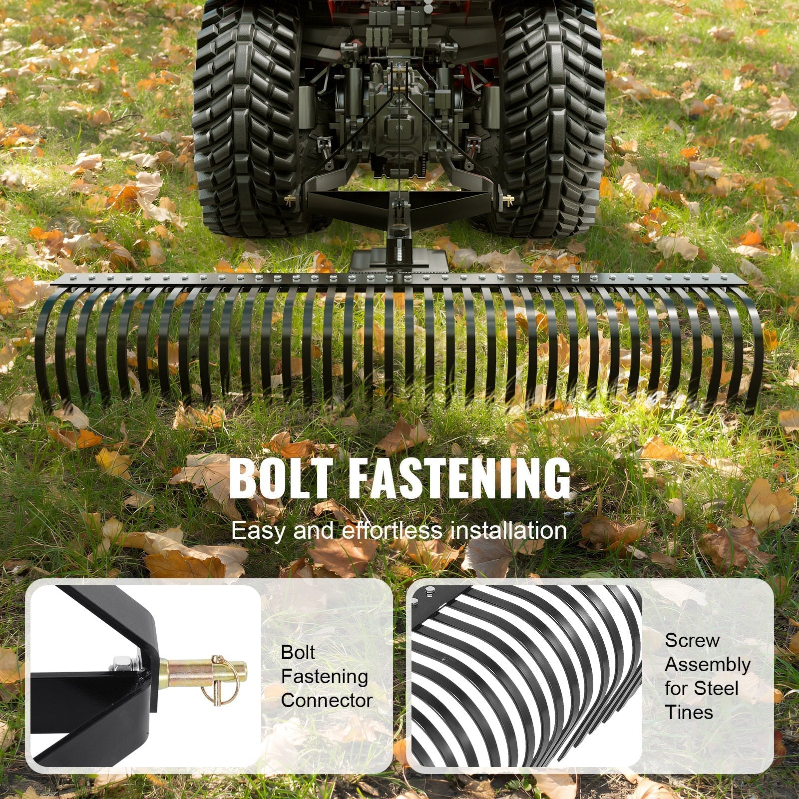 VEVOR Tow Behind Dethatcher, 72-inch Tow Dethatcher with 36 Steel Tines, 3-Point Lawn Dethatcher Rake with Attachments for Tractor, Landscape Rake for Garden, Farm, Grass