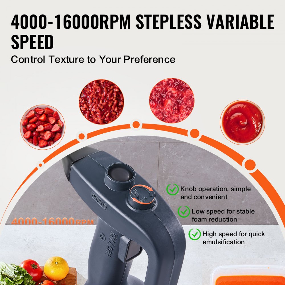 VEVOR Commercial Immersion Blender, 350W Heavy Duty Hand Mixer, 12 inch Stepless Variable Speed Mixer with Stainless Steel Blade, Multi-Purpose Portable Mixer for Soup, Sauces, Mashed Potatoes, Cream