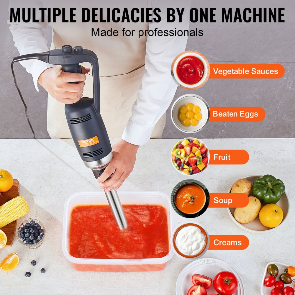 VEVOR Commercial Immersion Blender, 350W Heavy Duty Hand Mixer, 12 inch Stepless Variable Speed Mixer with Stainless Steel Blade, Multi-Purpose Portable Mixer for Soup, Sauces, Mashed Potatoes, Cream
