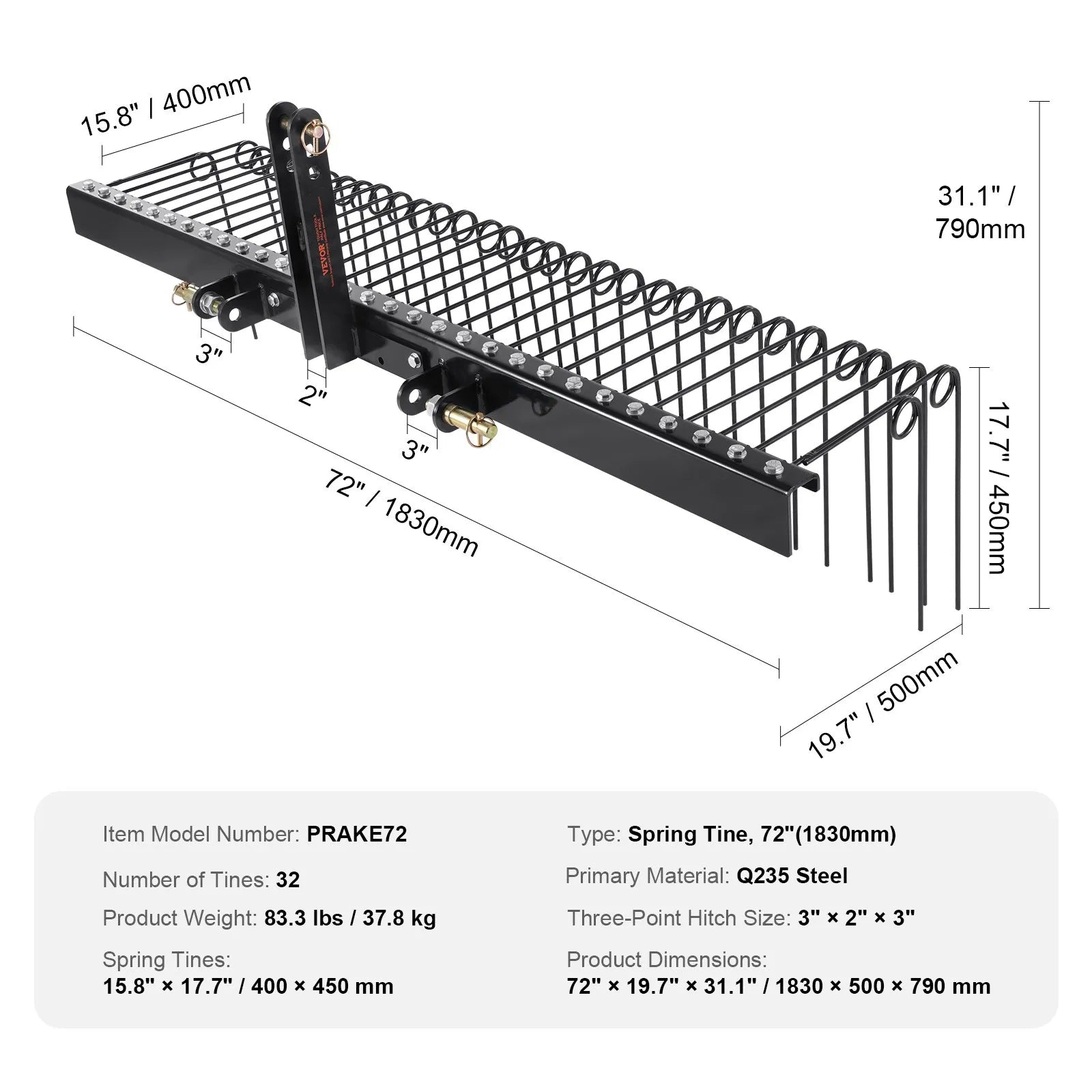 VEVOR Tow Behind Landscape Rake, 72