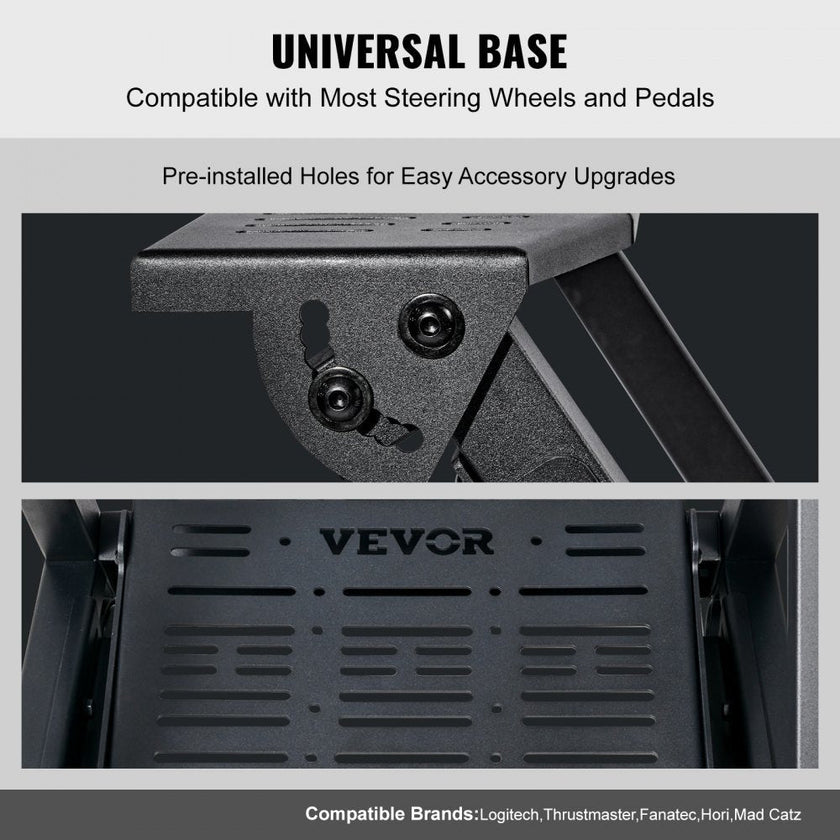 VEVOR Pre-installed Steering Racing Wheel Stand, Universal Base Fit for Logitech/Thrustmaster/Fanatec, Multi-Position Adjustable Driving Simulator, Comfortable PVC Leather Integrated Cockpit w/ Wheels