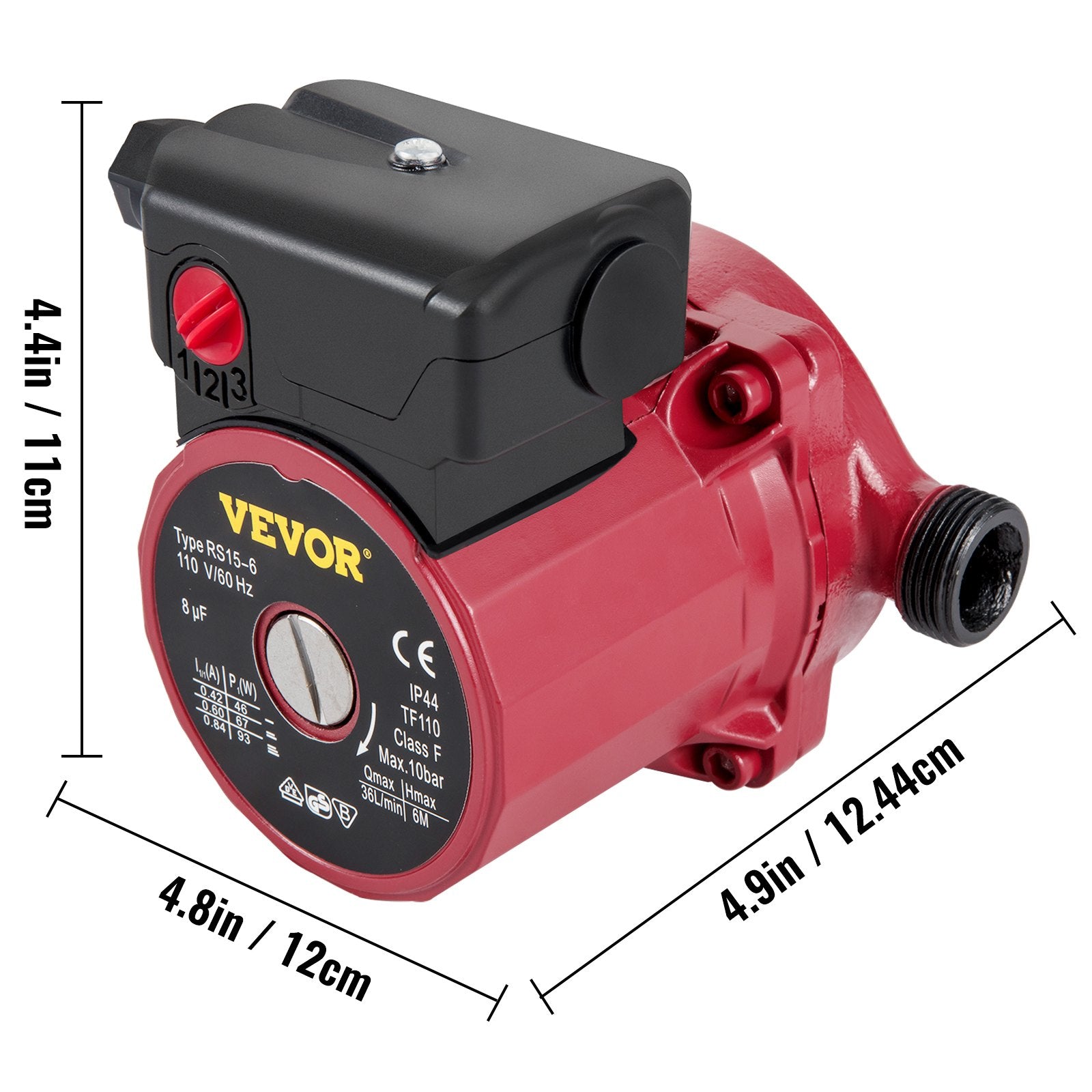 VEVOR Recirculating Pump, 93W 110V Water Circulator Circulating Pump NPT 3/4