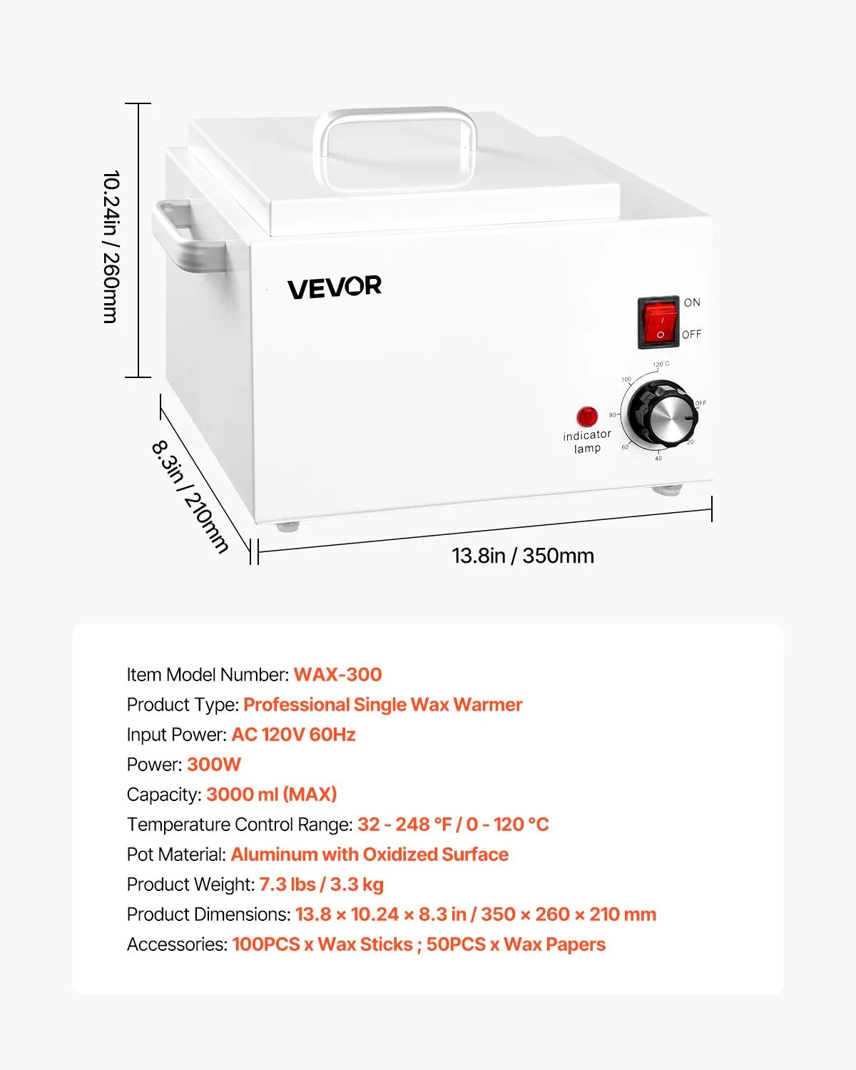 VEVOR Single Wax Warmer 3000ML 300W Professional Wax Heater Pot for Hair Removal