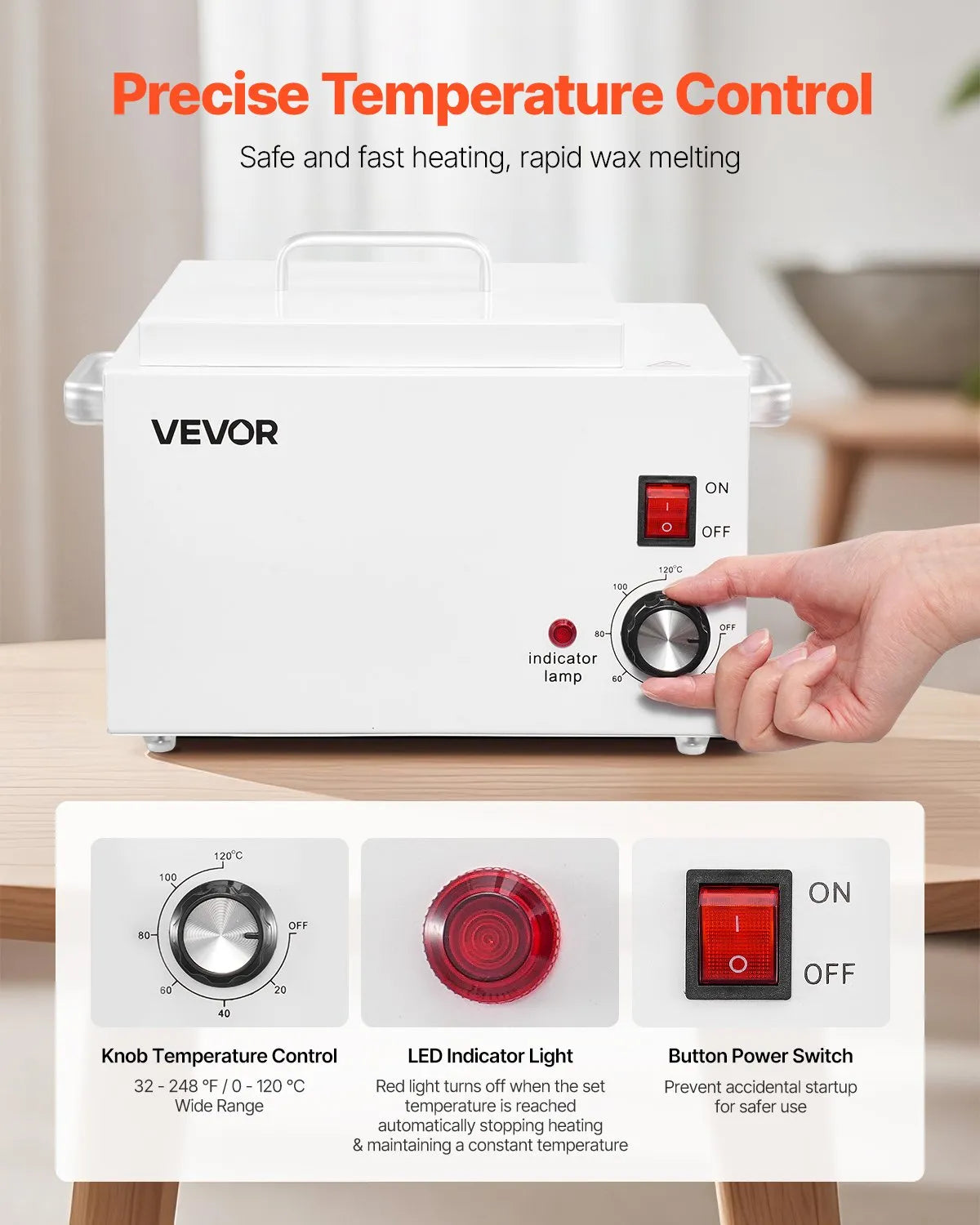 VEVOR Single Wax Warmer 3000ML Wax Warmer for Hair Removal 32-248 ℉ Adjustable