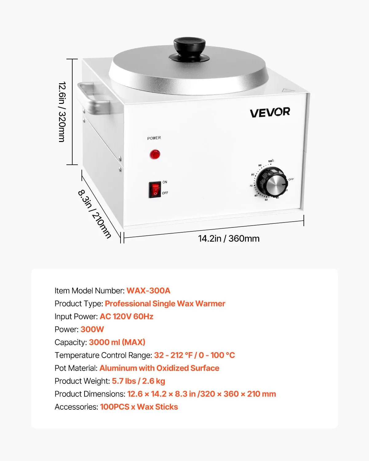 VEVOR Single Pot Wax Warmer 3000ML 300W Professional Wax Warmer for Hair Removal