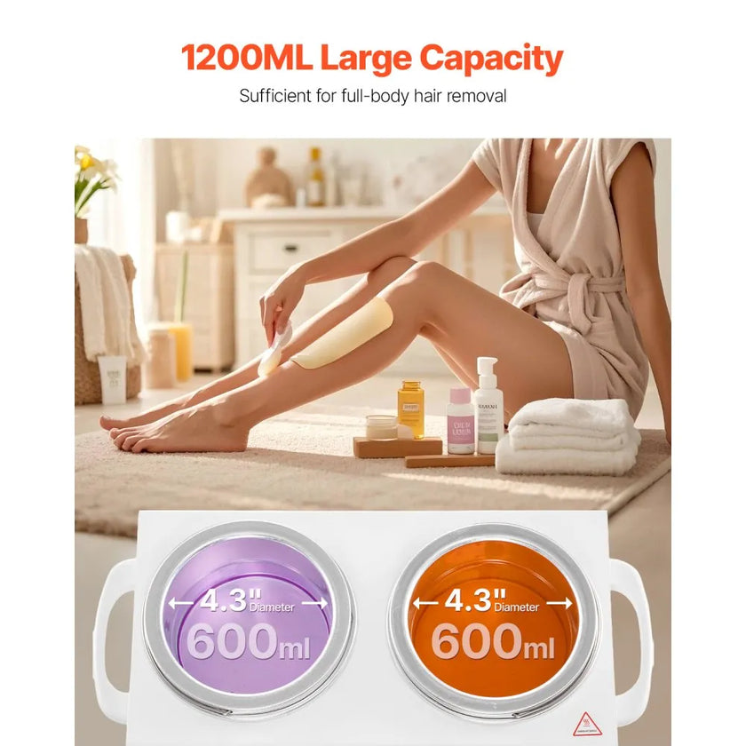 Professional Double Wax Warmer – 1200ML Dual Pot Hair Removal Heater with Adjustable Temperature & 50 Wax Sticks