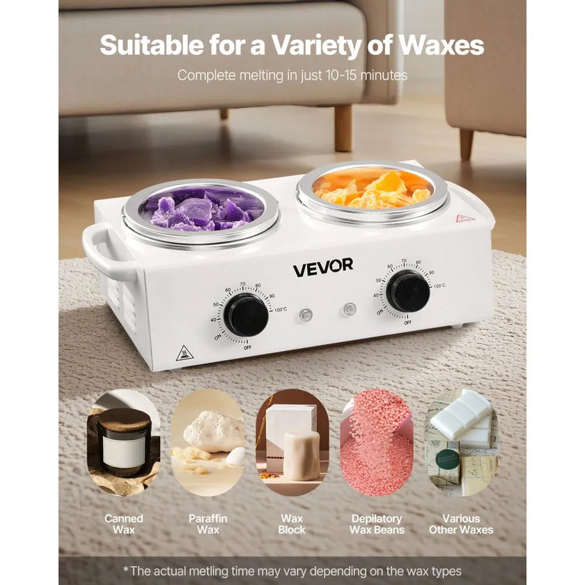 Professional Double Wax Warmer – 1200ML Dual Pot Hair Removal Heater with Adjustable Temperature & 50 Wax Sticks