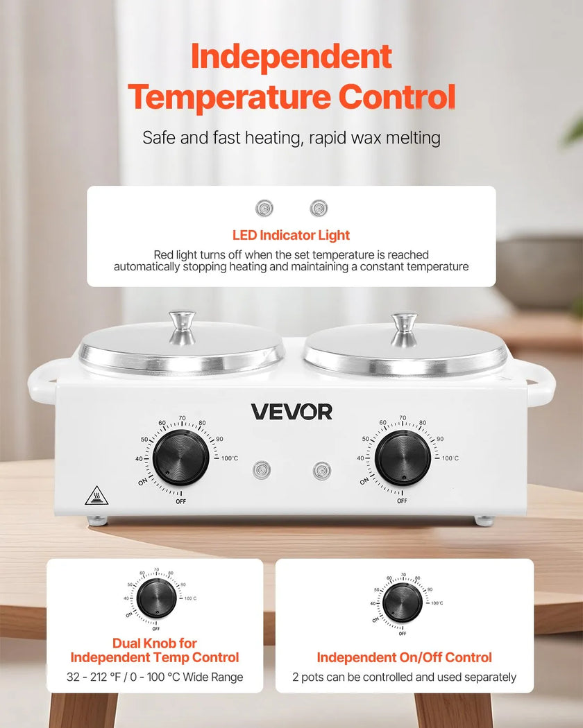 VEVOR Double Wax Warmer 1200ML Professional Dual Wax Heater Pot for Hair Removal