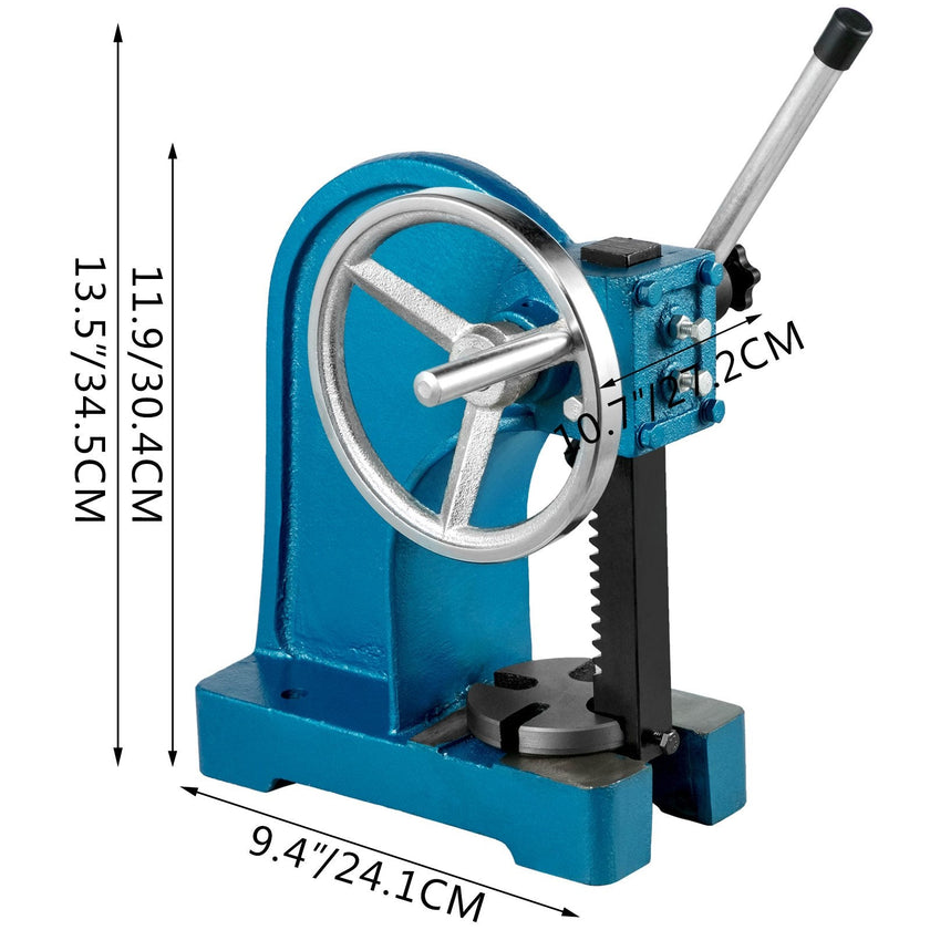 VEVOR Heavy Duty Arbor Press 1 Ton, Manual Arbor Press with Handwheel, Manual Desktop Metal Arbor Press 4-5/8 Inch Max. Working Height, for Riveting Punching Holes