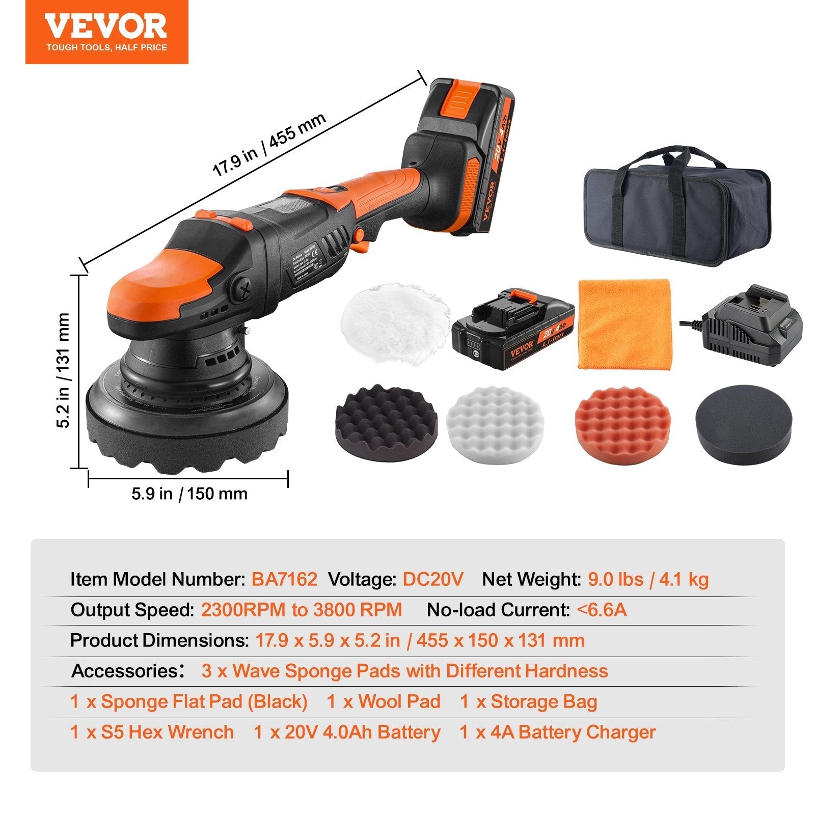 VEVOR 20V Cordless Buffer Polisher 6