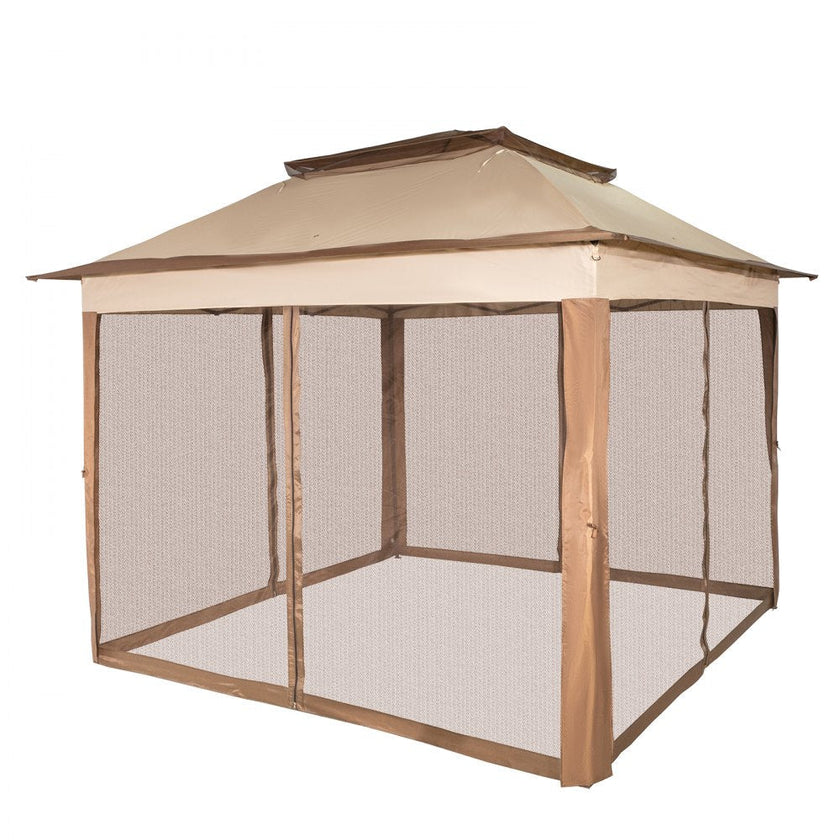 VEVOR Outdoor Canopy Gazebo Tent, Portable Canopy Shelter with 11'x11' Large Shade Space for Party, Backyard, Patio Lawn and Garden, 4 Sandbags, Carrying Bag and Netting Included, Brown