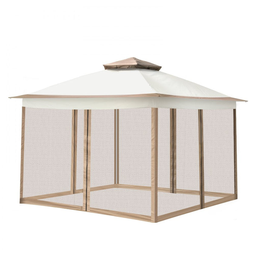VEVOR Outdoor Canopy Gazebo Tent, Portable Canopy Shelter with 12\'x12\' Large Shade Tents for Parties, Backyard, Patio Lawn and Garden, 4 Sandbags, Carrying Bag and Netting Included, Brown