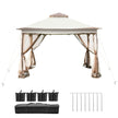 VEVOR Outdoor Canopy Gazebo Tent, Portable Canopy Shelter with 12\'x12\' Large Shade Tents for Parties, Backyard, Patio Lawn and Garden, 4 Sandbags, Carrying Bag and Netting Included, Brown