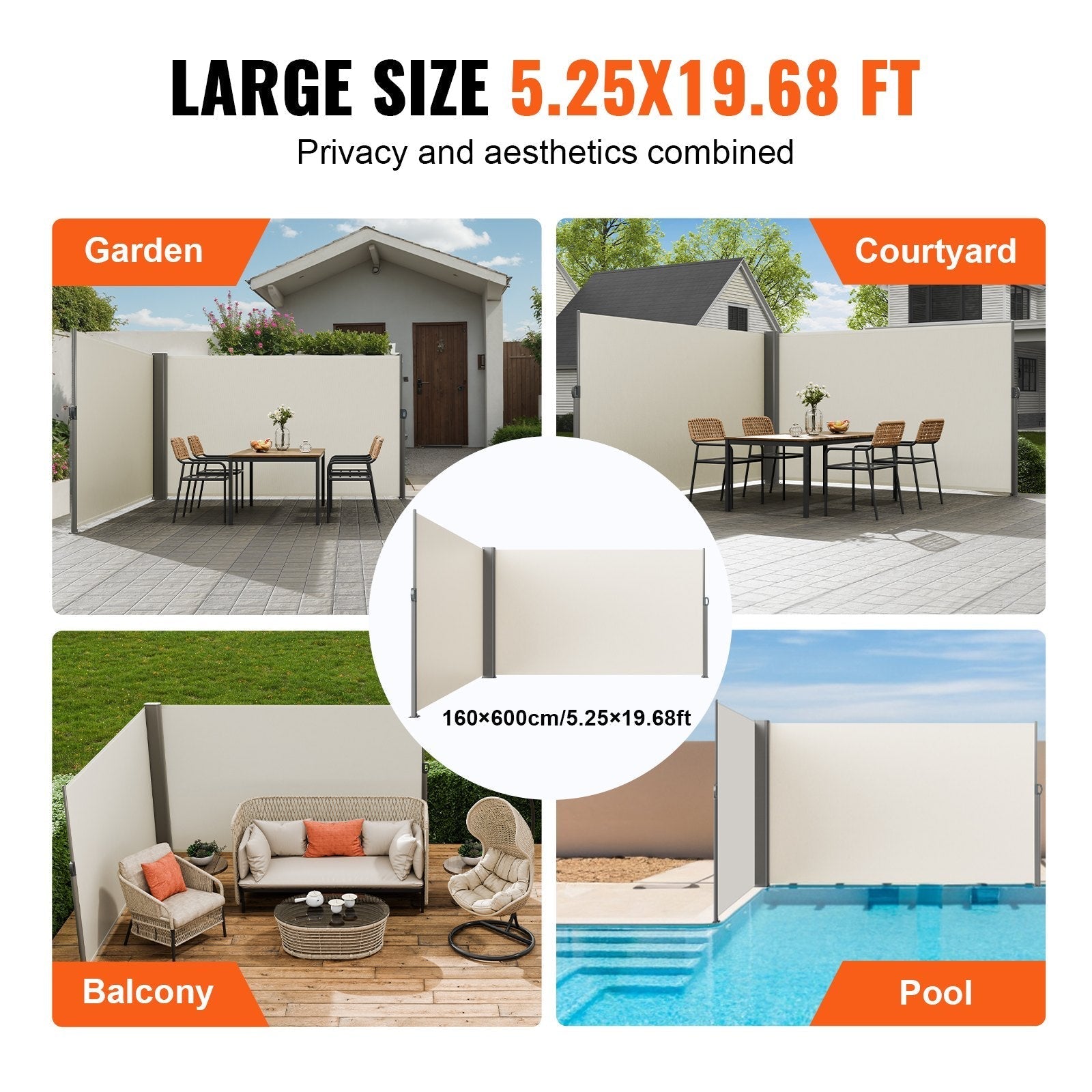Retractable Side Awning Patio Screen Retractable Fence 63x236inch Privacy Screen