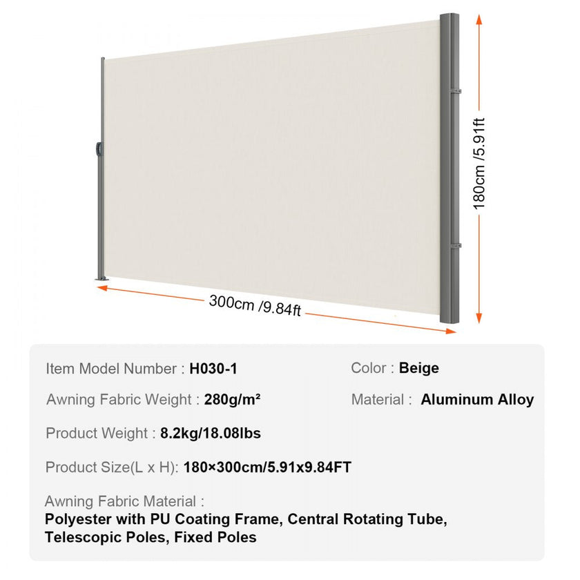 Retractable Side Awning Patio Screen Retractable Fence 71x118inch Privacy Screen