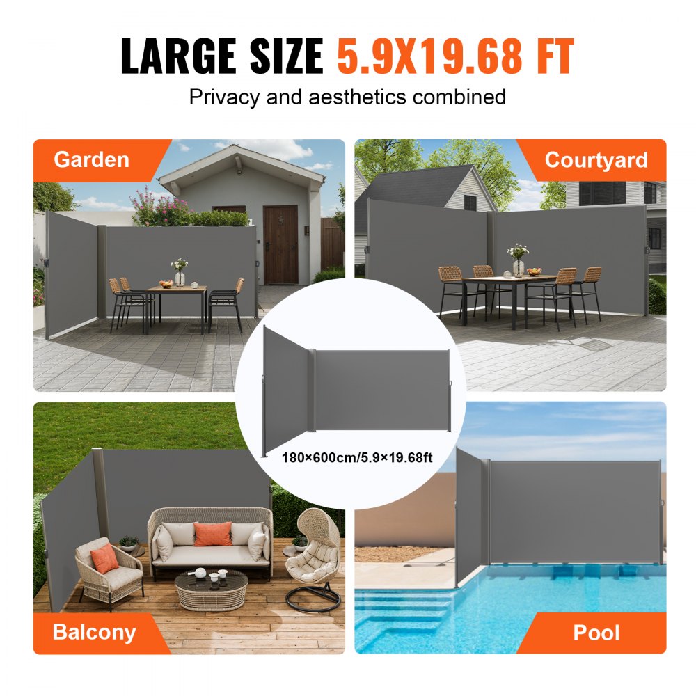 Retractable Side Awning Patio Screen Retractable Fence 71x236inch Privacy Screen