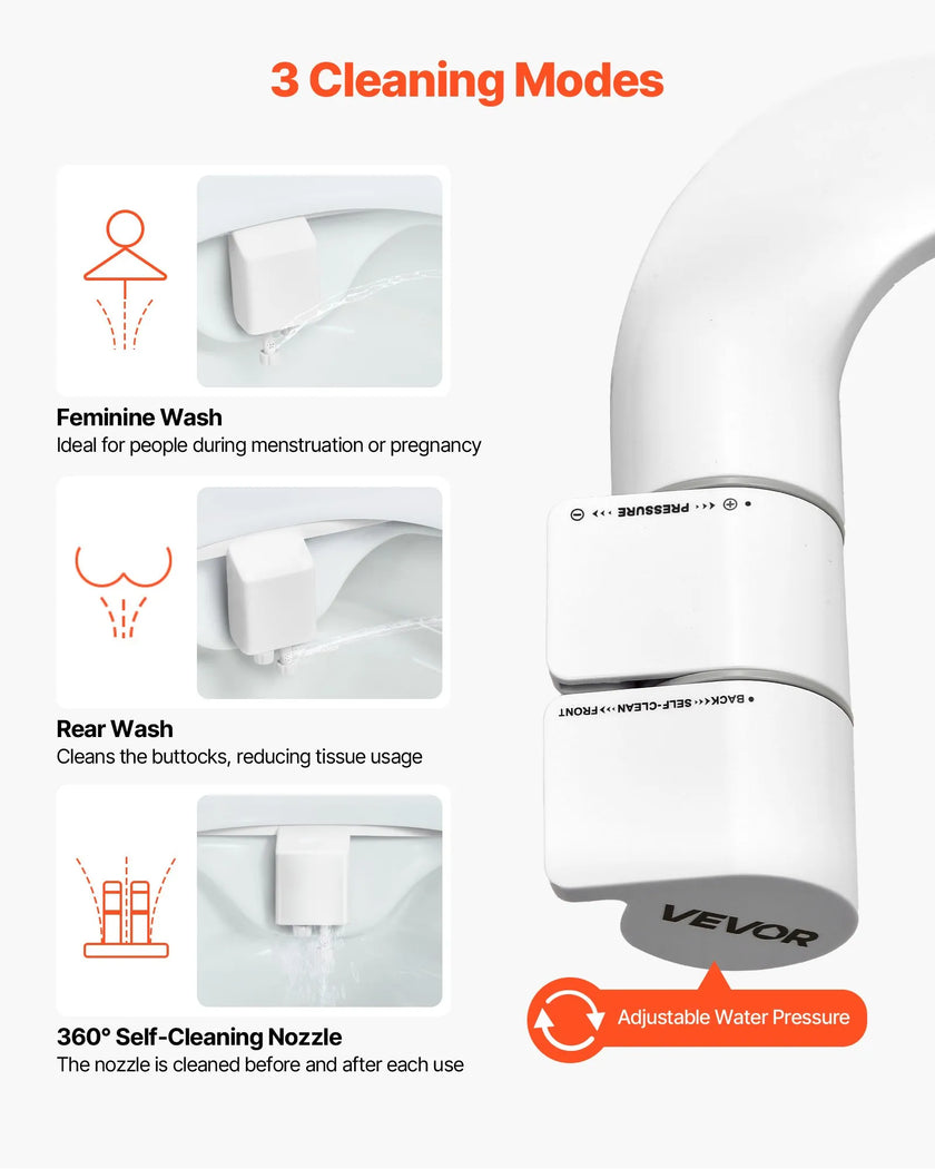 VEVOR Bidet Attachment for Toilet Self-Cleaning Dual Nozzles Adjustable Pressure
