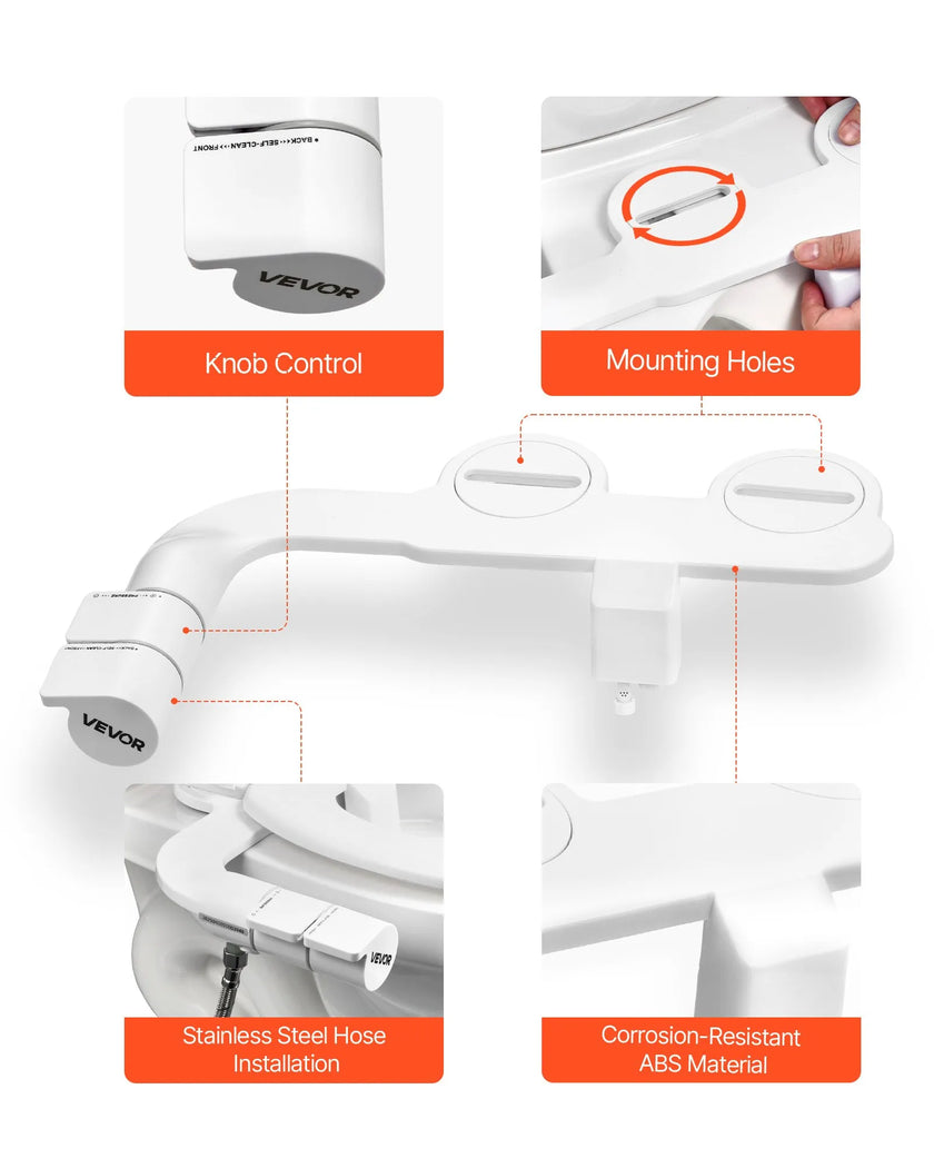 VEVOR Bidet Attachment for Toilet Self-Cleaning Dual Nozzles Adjustable Pressure