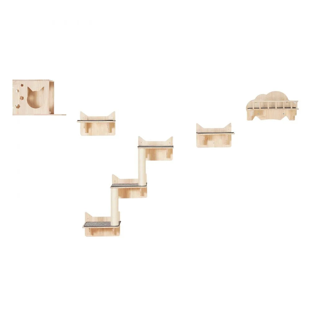 VEVOR Wall Mounted Cat Shelves Tree with Jumping Boards Nest Furniture Set of 5