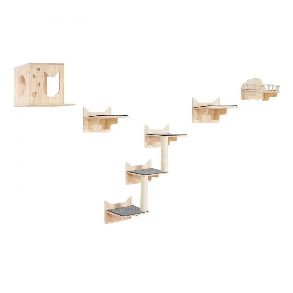 VEVOR Wall Mounted Cat Shelves Tree with Jumping Boards Nest Furniture Set of 5