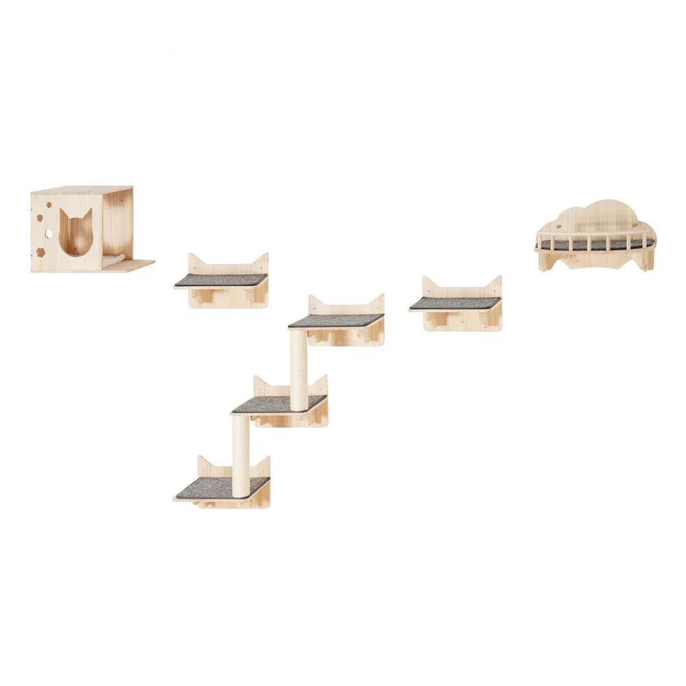 VEVOR Wall Mounted Cat Shelves Tree with Jumping Boards Nest Furniture Set of 5