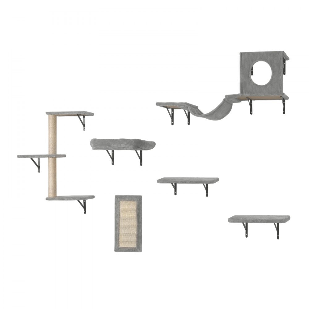 VEVOR Wall Mounted Cat Shelves Tree with Jump Boards Hammock Sofa Grip Set of 6