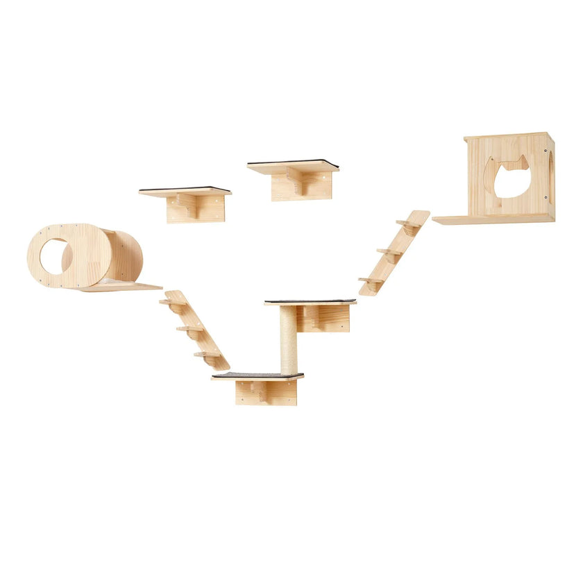 VEVOR Wall Mounted Cat Shelves Tree with Jumping Boards Nests Hammock Set of 7