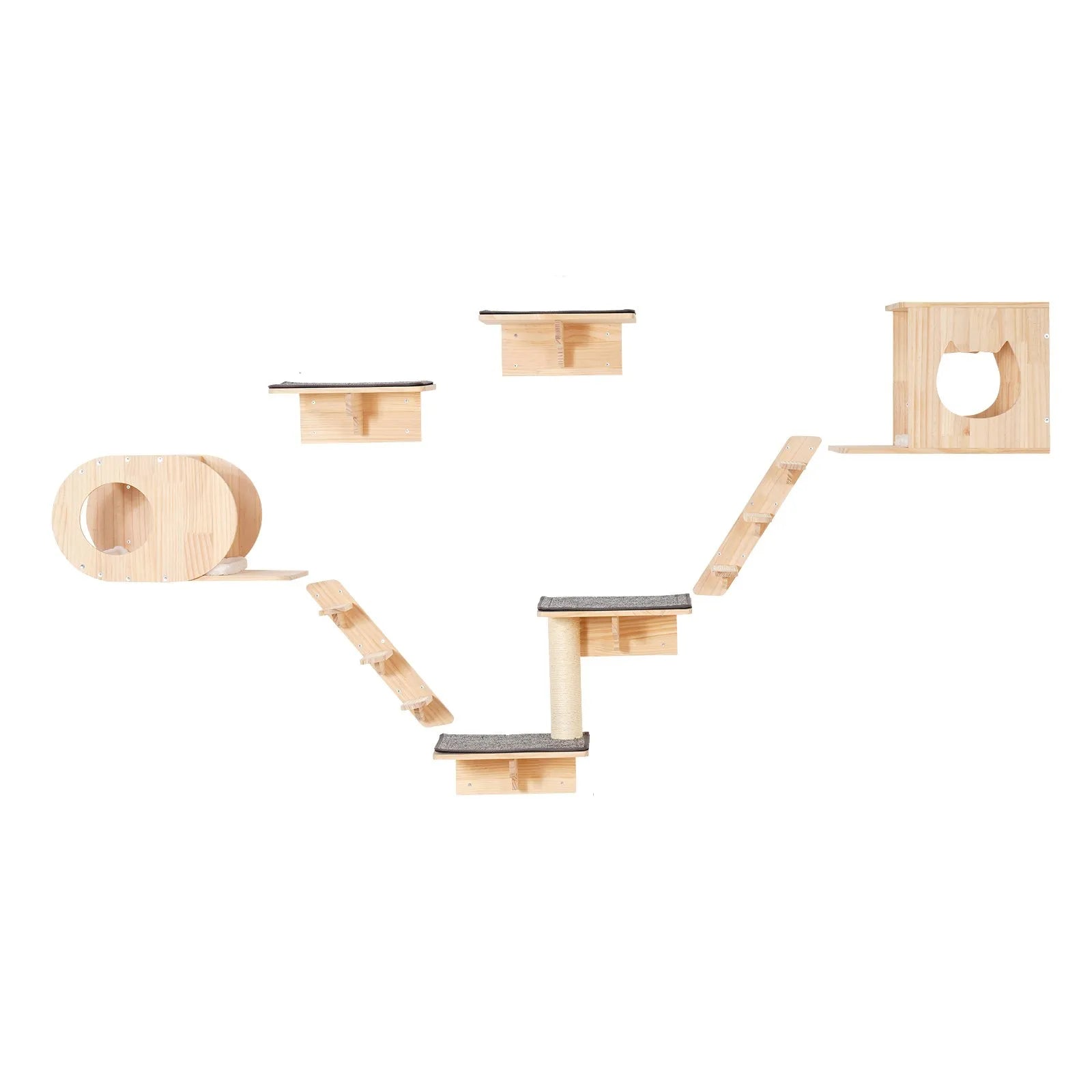 VEVOR Wall Mounted Cat Shelves Tree with Jumping Boards Nests Hammock Set of 7