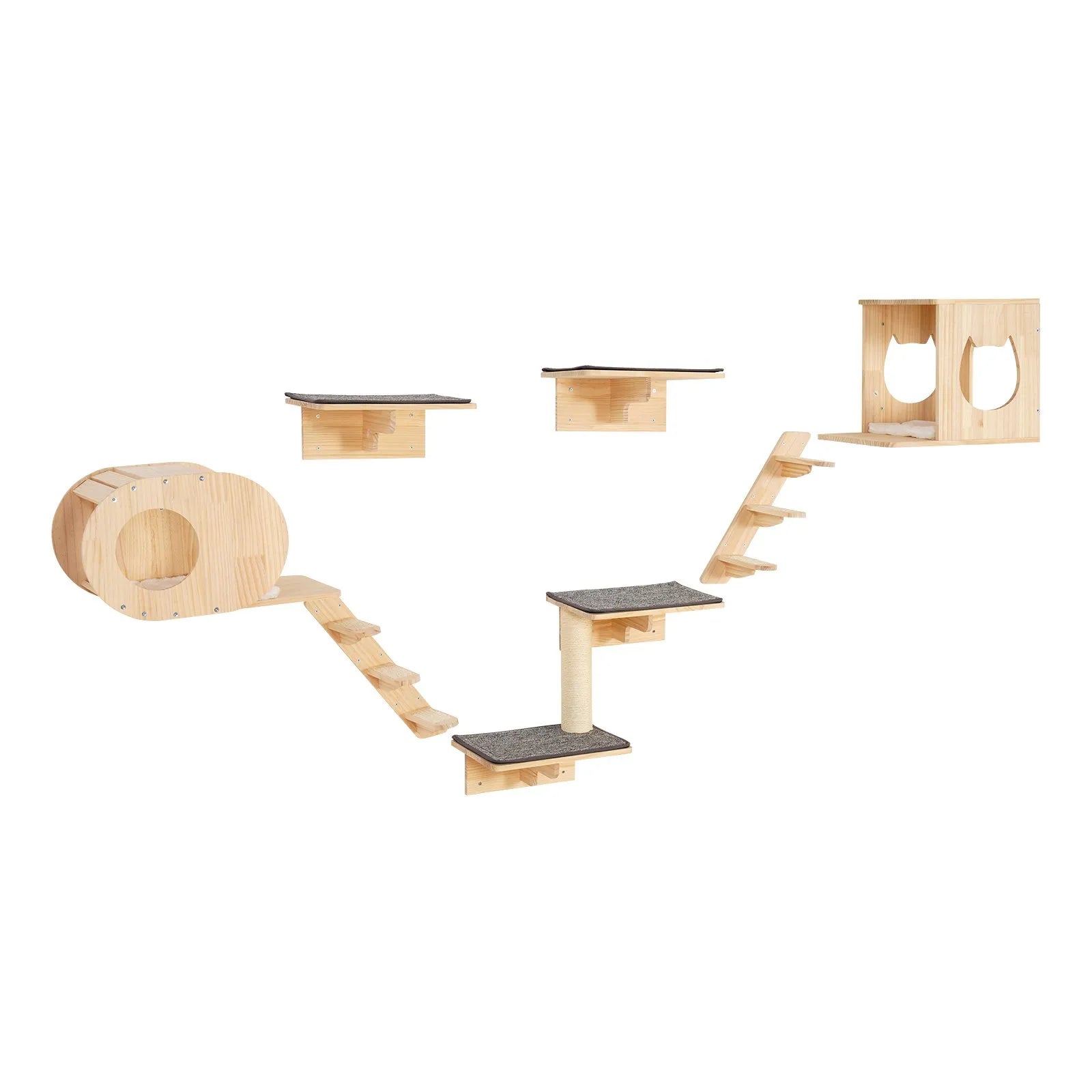 VEVOR Wall Mounted Cat Shelves Tree with Jumping Boards Nests Hammock Set of 7