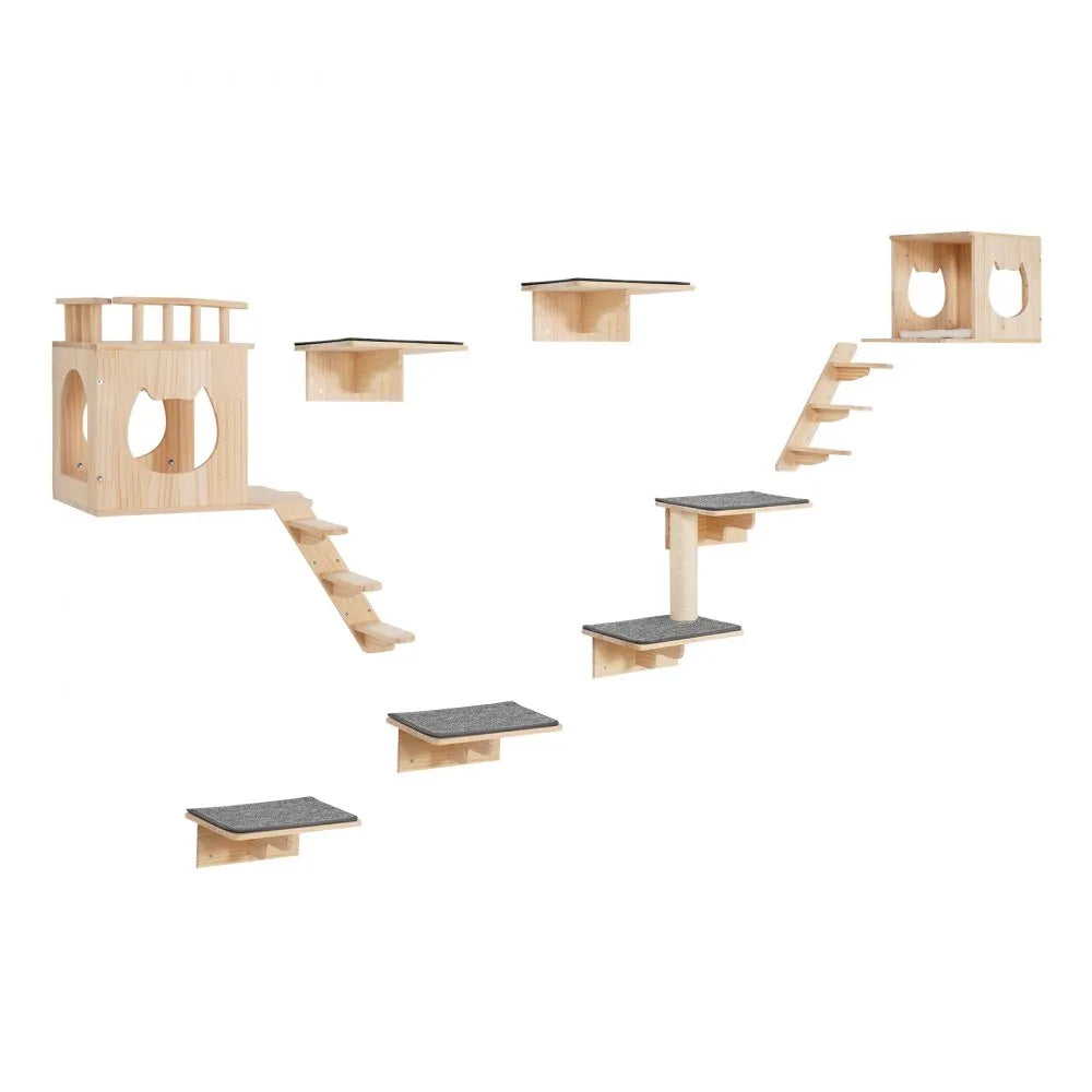 VEVOR Wall Mounted Cat Shelves Tree with Jumping Boards Nests Hammock Set of 9