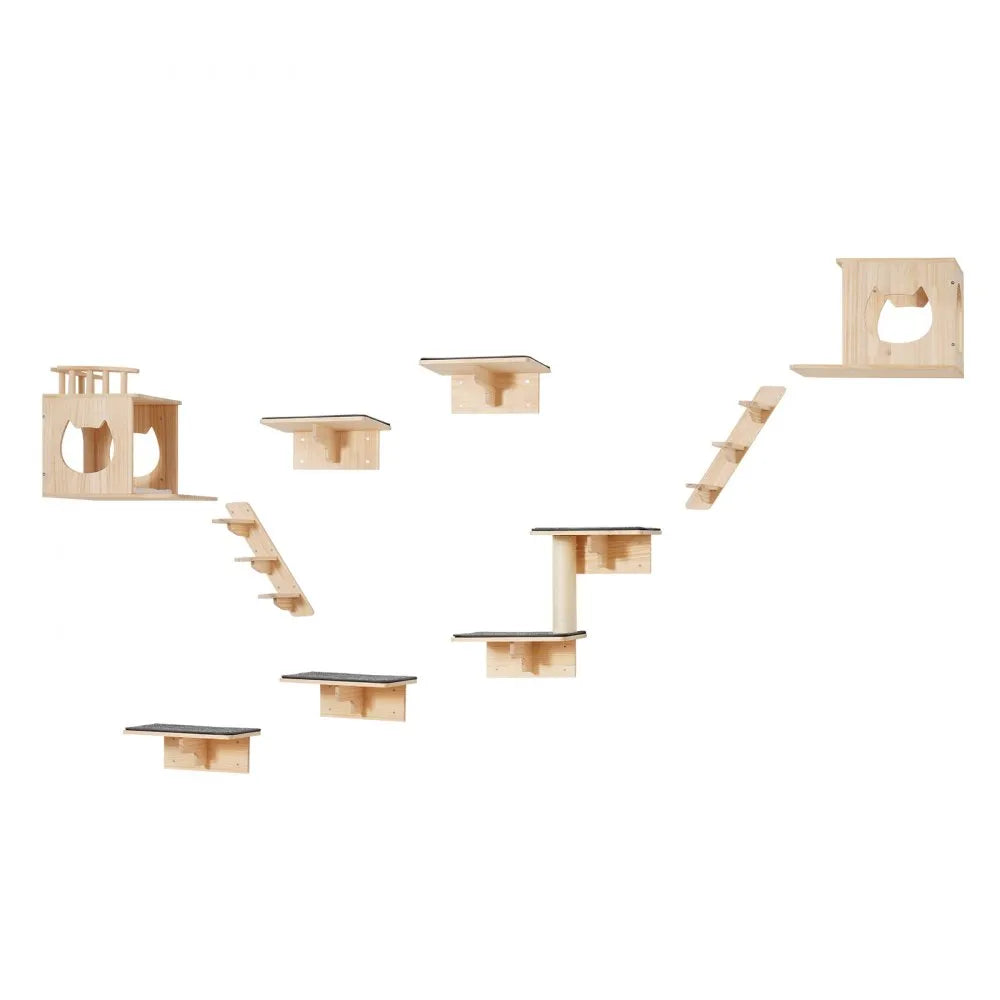 VEVOR Wall Mounted Cat Shelves Tree with Jumping Boards Nests Hammock Set of 9