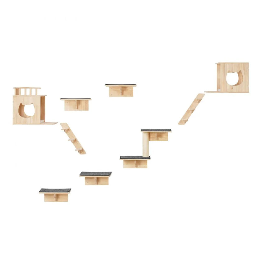 VEVOR Wall Mounted Cat Shelves Tree with Jumping Boards Nests Hammock Set of 9