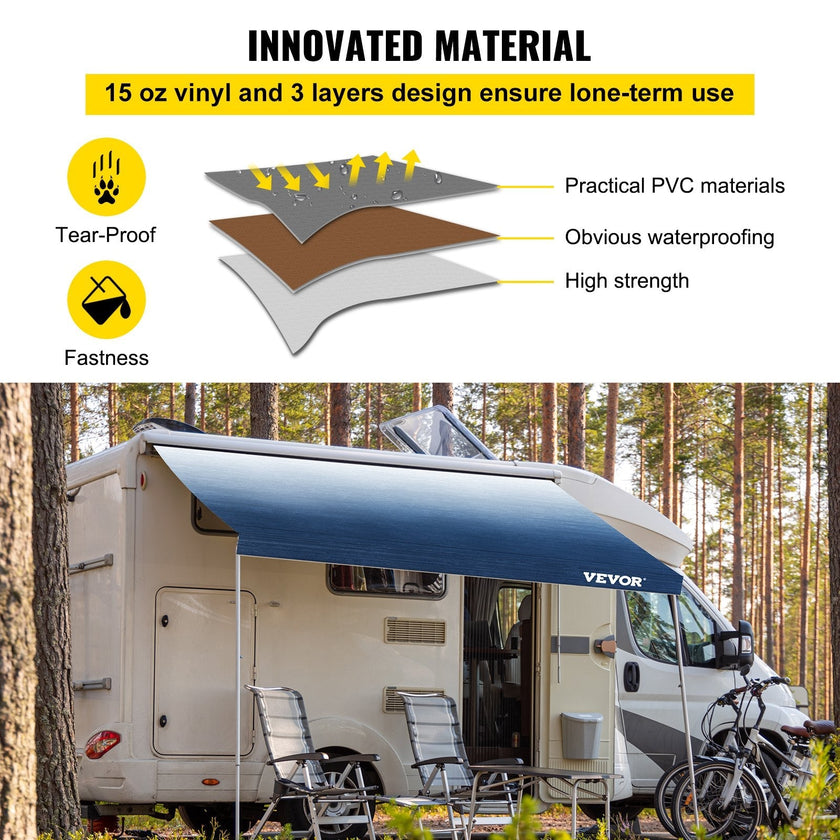 VEVOR RV Awning Replacement Fabric 21 FT, Slate Blue RV Awning Fabric Replacement, 15oz Vinyl Material Replacement Awning, Sun Shade and Waterproof Camper Awning Replacement Fabric