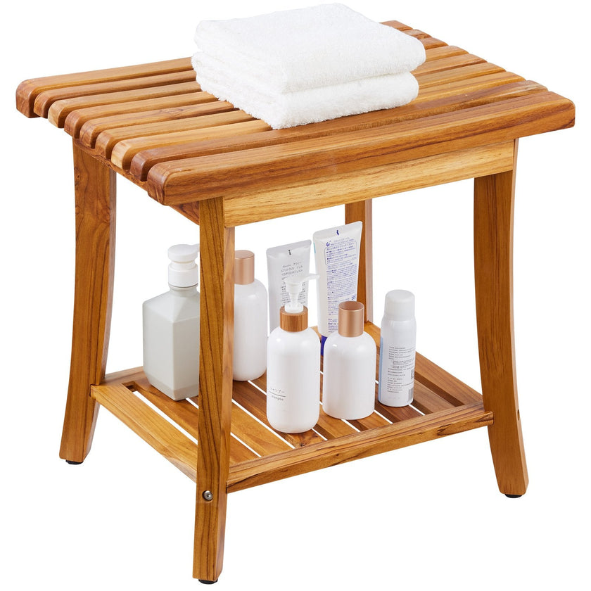 VEVOR Teak Shower Bench 20 x 14.3 x 17.9 in Wood Shower Stool Chair for Bathroom