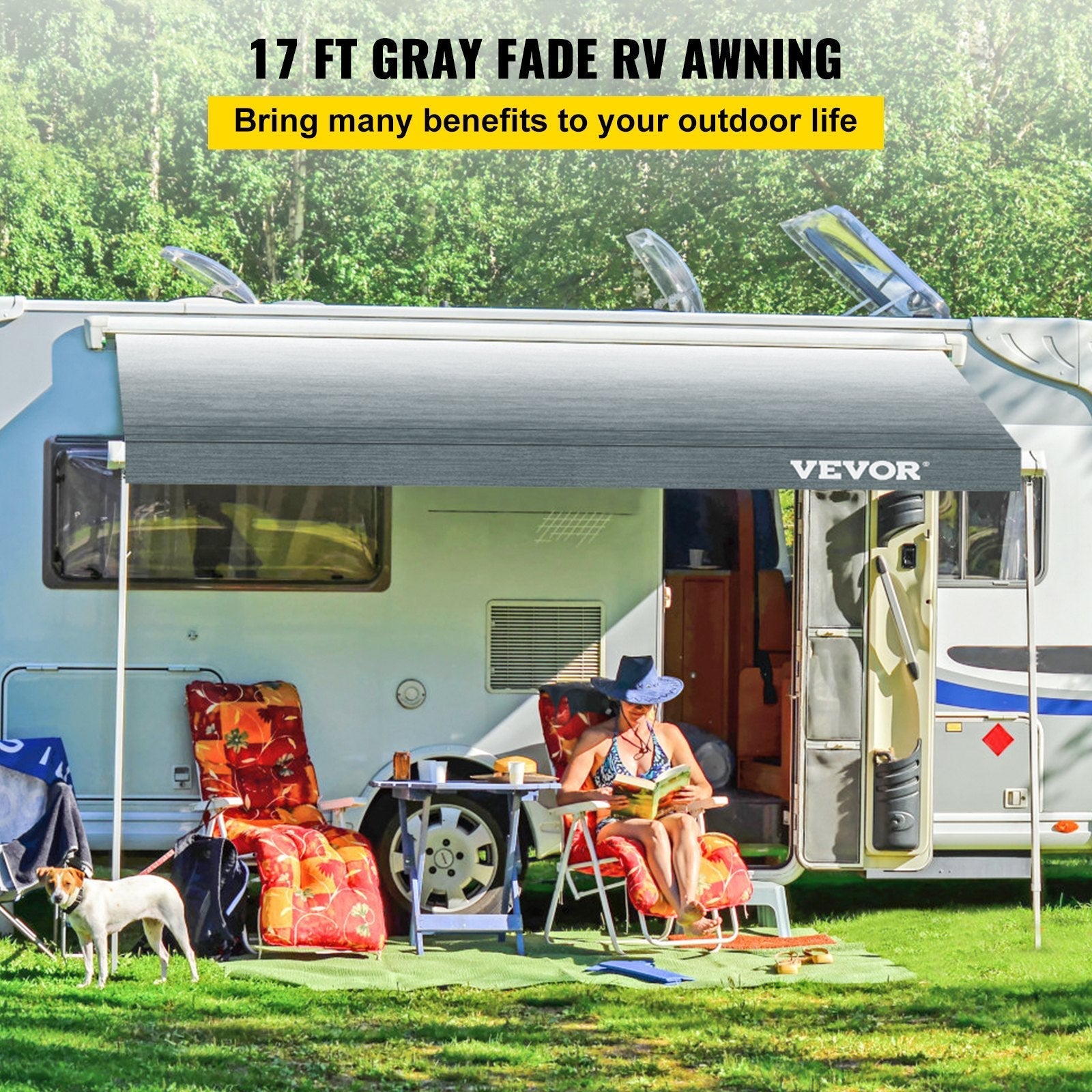VEVOR RV Awning Replacement Fabric 17 FT, Gray Fade RV Awning Replacement Fabric, 15oz Vinyl Material Replacement Awning, Sun Shade and Waterproof Camper Awning Replacement Fabric