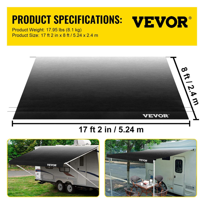 VEVOR RV Awning, Awning Replacement Fabric 18 FT, Charcoal Fade RV Awning Replacement, 15oz Vinyl Material Replacement Awning, Sun Shade and Waterproof Camper Awning Replacement Fabric