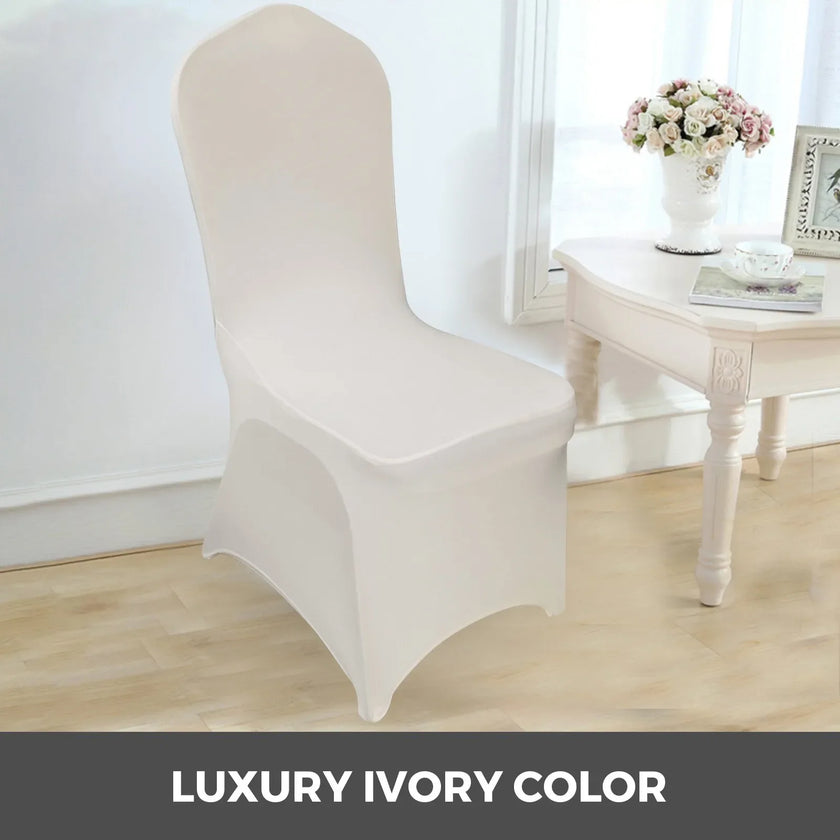 VEVOR Stretch Spandex Folding Chair Covers, Universal Fitted Chair Cover, Removable Washable Protective Slipcovers, for Wedding, Holiday, Banquet, Party, Celebration, Dining (100PCS Ivory White)