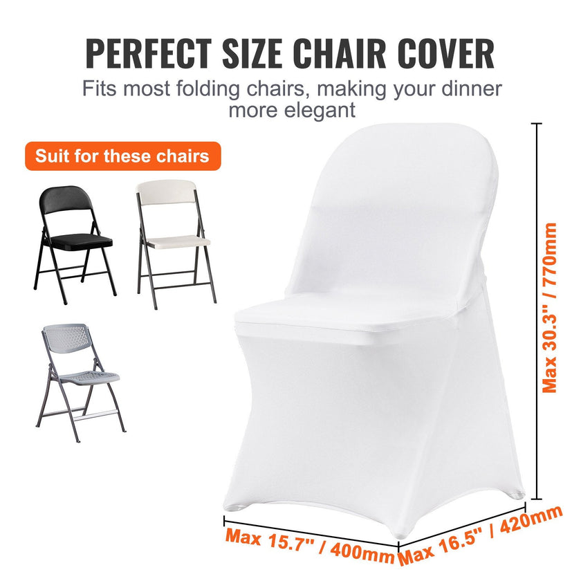VEVOR White Stretch Spandex Chair Covers - 12 PCS, Folding Kitchen Chairs Cover, Universal Washable Slipcovers Protector, Removable Chair Seat Covers, for Wedding Party Dining Room Banquet Event