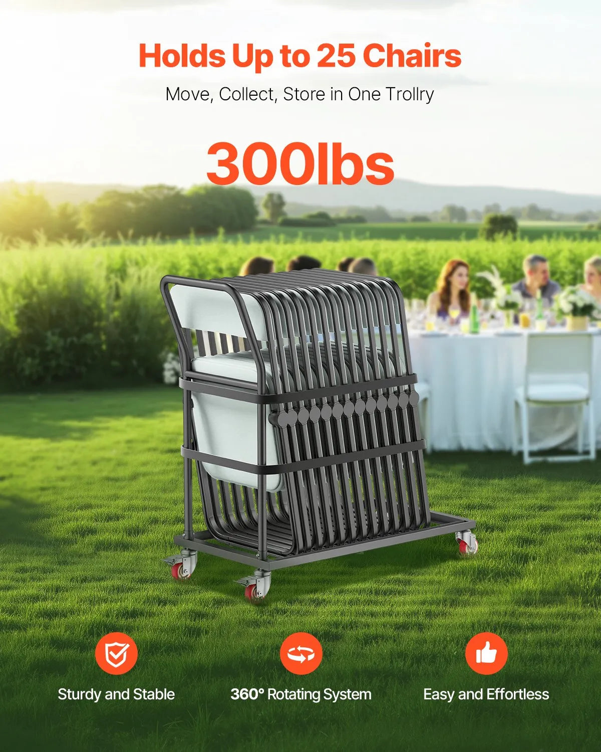 VEVOR Folding Chair Rack Cart for 25 Chairs of 300 LBS L-shape Vertical