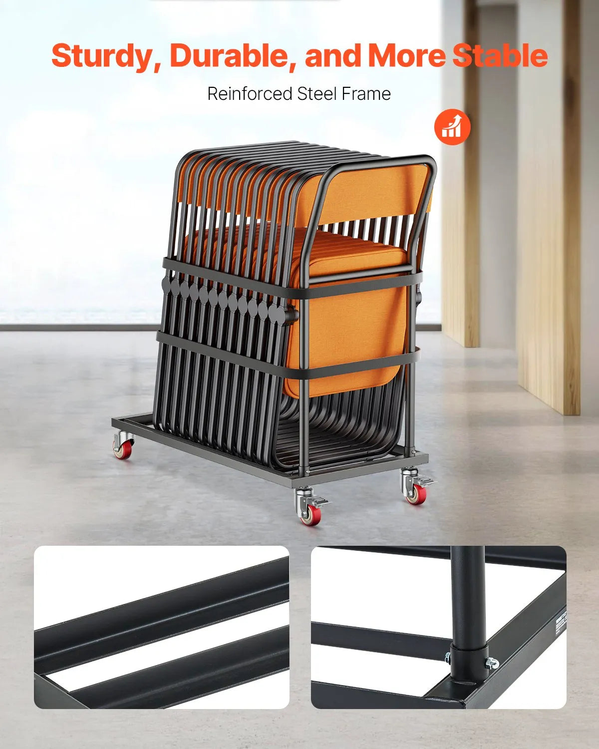 VEVOR Folding Chair Rack Cart for 25 Chairs of 300 LBS L-shape Vertical