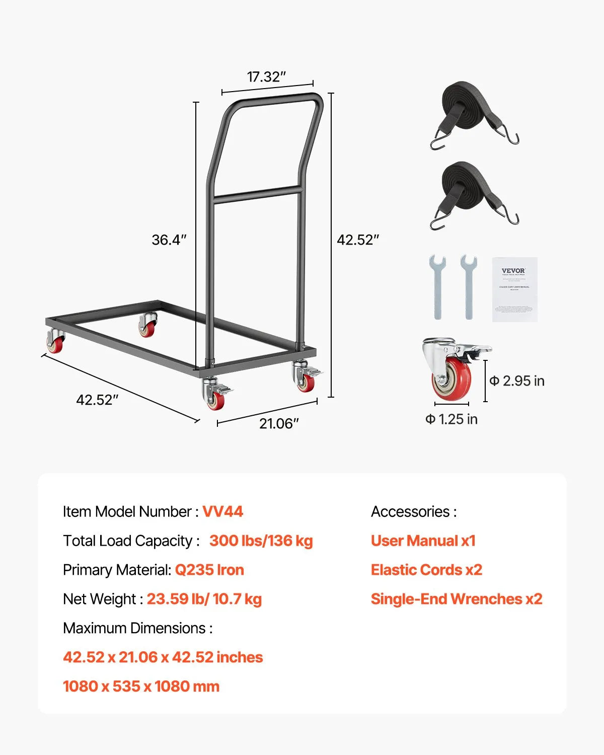 VEVOR Folding Chair Rack Cart for 25 Chairs of 300 LBS L-shape Vertical