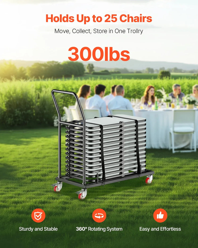 VEVOR Folding Chair Rack Cart for 25 Chairs of 300 LBS L-shape Horizontal