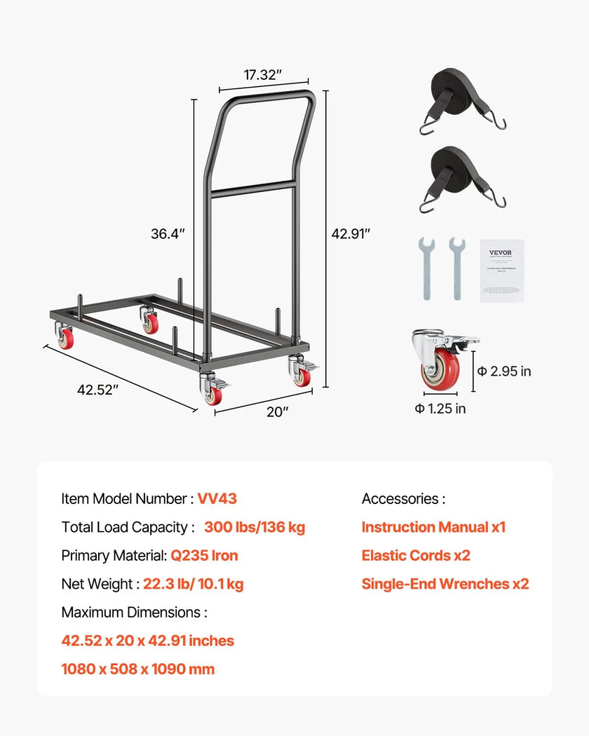 VEVOR Folding Chair Rack Cart for 25 Chairs of 300 LBS L-shape Horizontal