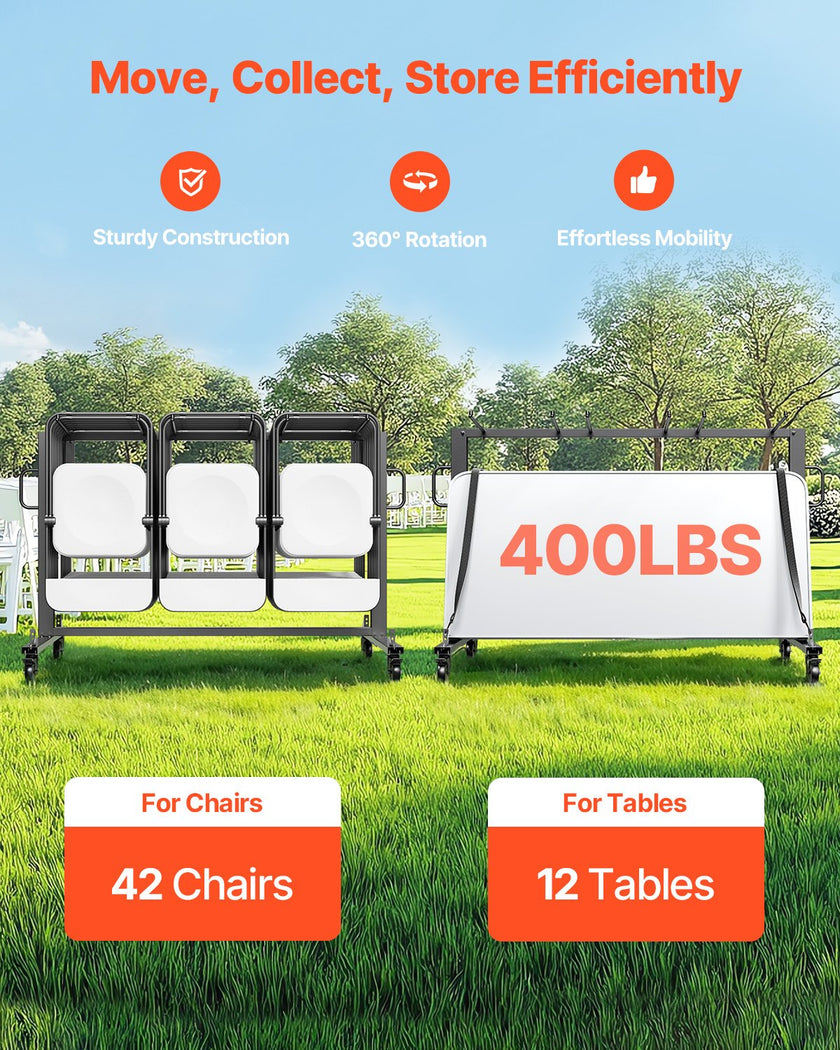 VEVOR Folding Chair Rack Cart for 42 Chairs or 12 Tables of 400 LBS with Wheels