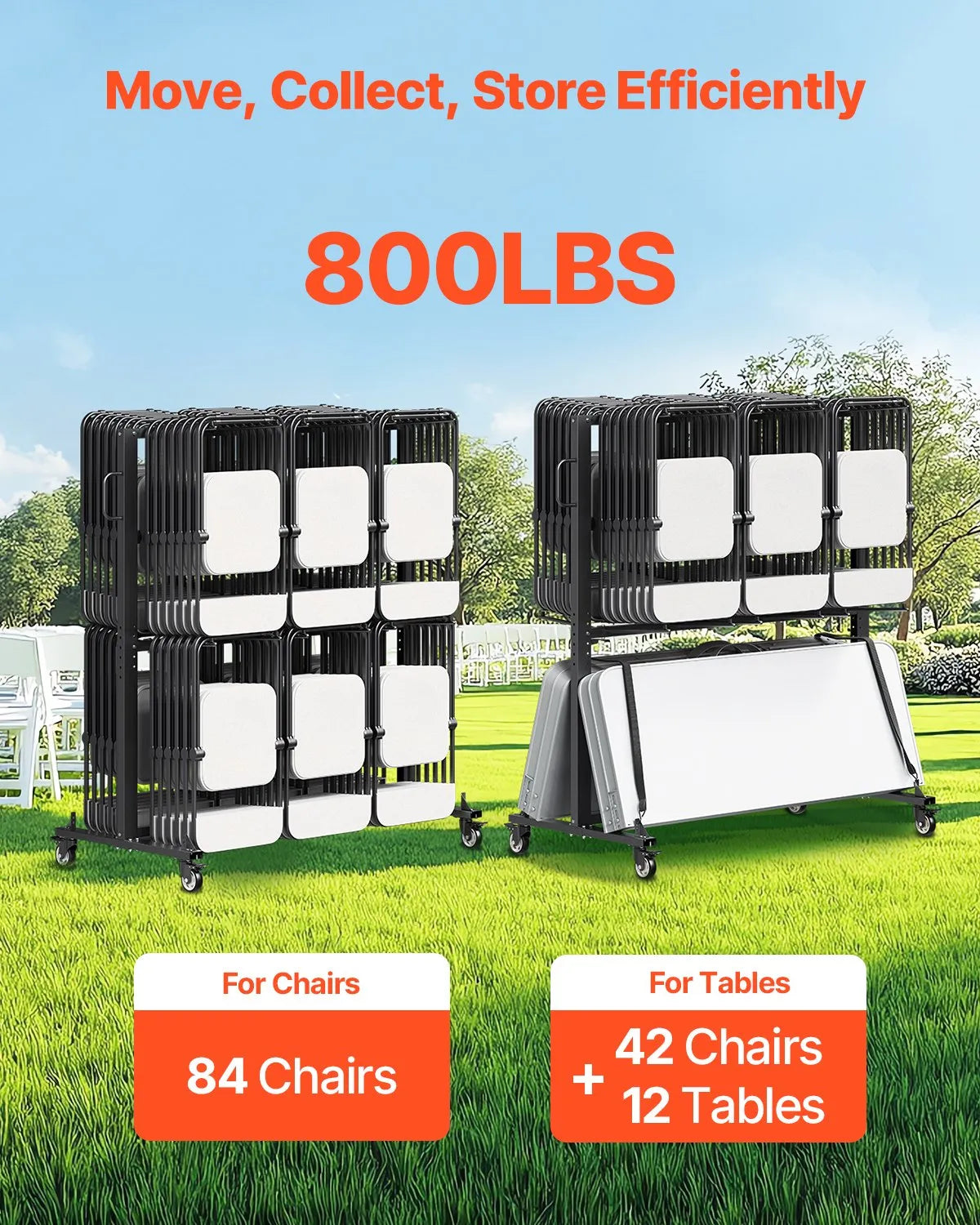 VEVOR Folding Chair Rack Cart for 84 Chairs/ 12 Tables+42 Chairs of 800 LBS