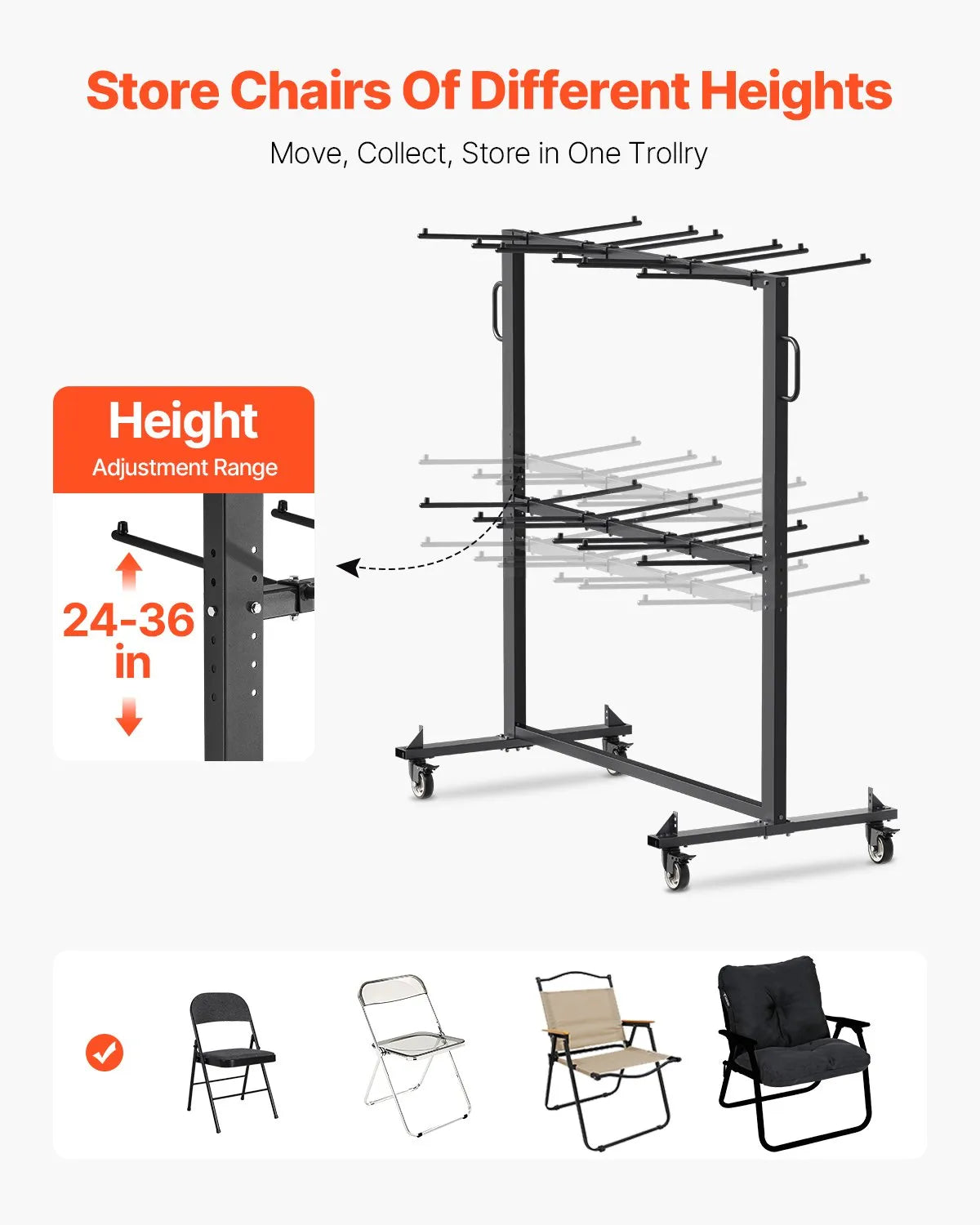 VEVOR Folding Chair Rack Cart for 84 Chairs/ 12 Tables+42 Chairs of 800 LBS