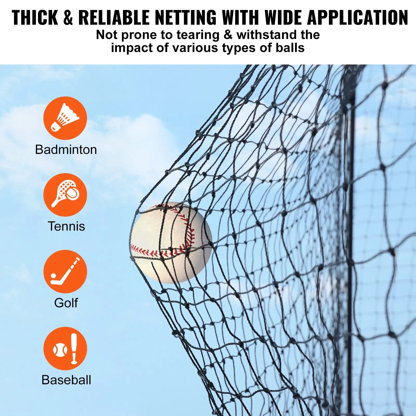 VEVOR Baseball Batting Netting, Professional Softball Baseball Batting Hitting Training Net, Practice Portable Pitching Cage Net with Door & Carry Bag, Heavy Duty Enclosed PE Netting, 55FT (NET ONLY)