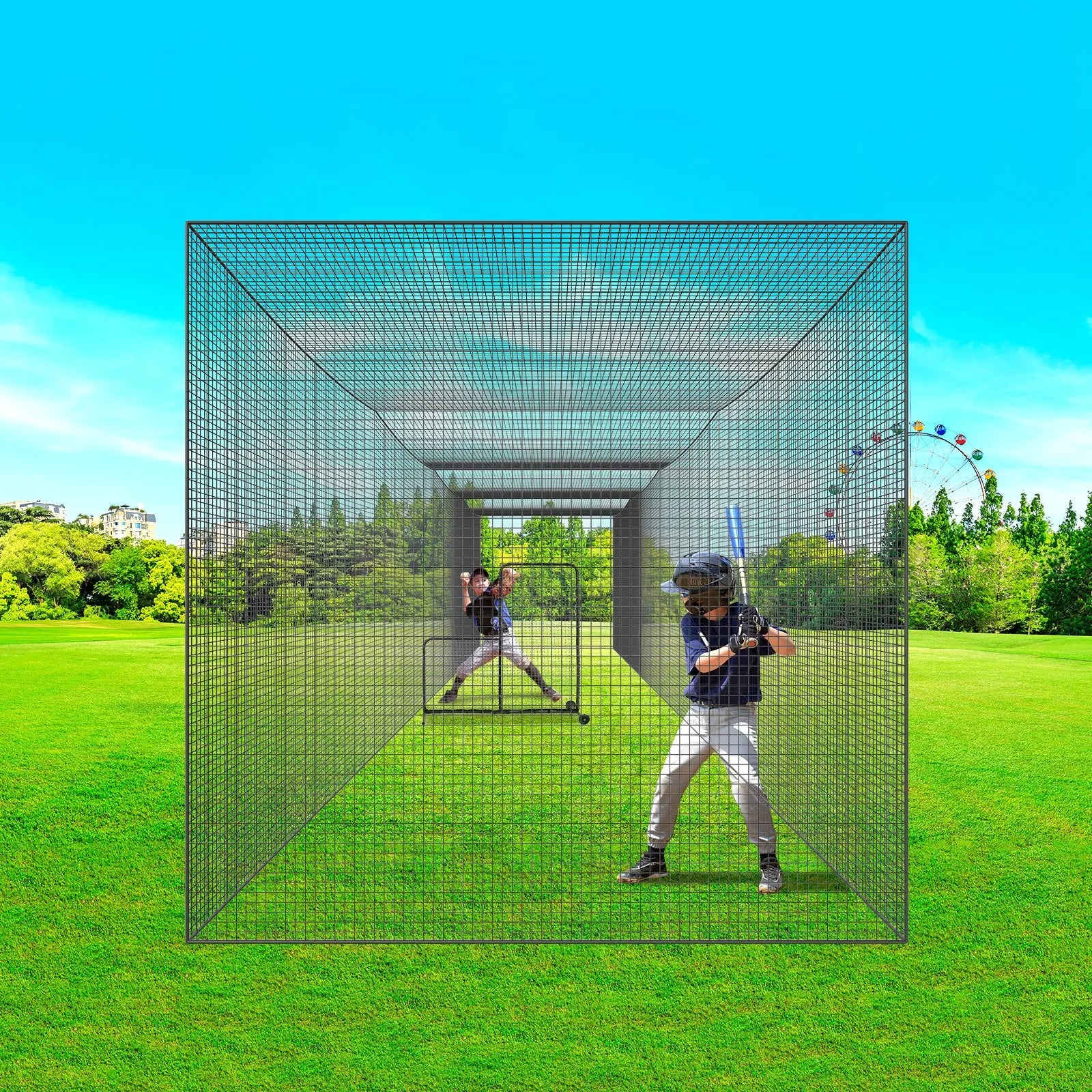 VEVOR Baseball Batting Netting, Professional Softball Baseball Batting Hitting Training Net, Practice Portable Pitching Cage Net with Door & Carry Bag, Heavy Duty Enclosed PE Netting, 55FT (NET ONLY)