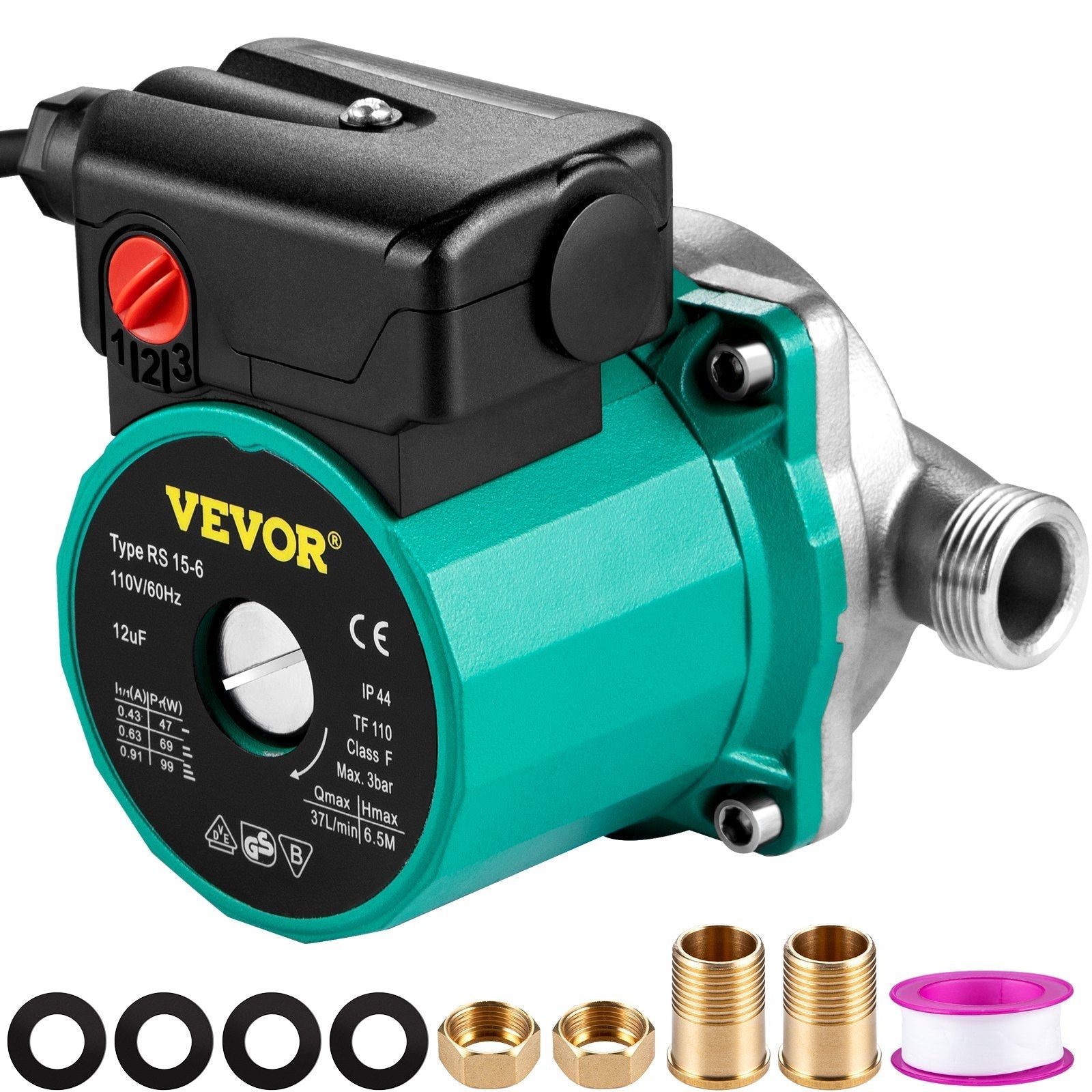VEVOR Recirculating Pump, 93W 110V Water Circulator Pump, Automatic Start Circulating Pump NPT 3/4