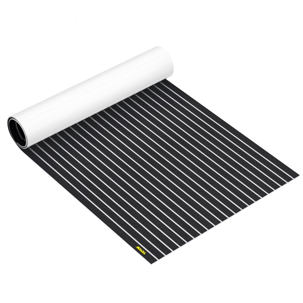VEVOR EVA Foam Faux Teak Boat Deck Sheet Floor Pad Mat 94 x 47/94 x 35/90 x 35 Inch Black + White Seam Self-Adhesive Sea Deck Marine Yacht Skid-Proof RV Boat Floor EVA Foam Deck for Garden Floor